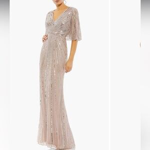 Mac Duggal SEQUINED V NECK CAPE SLEEVE COLUMN GOWN Size 16 In Vintage Rose NWT